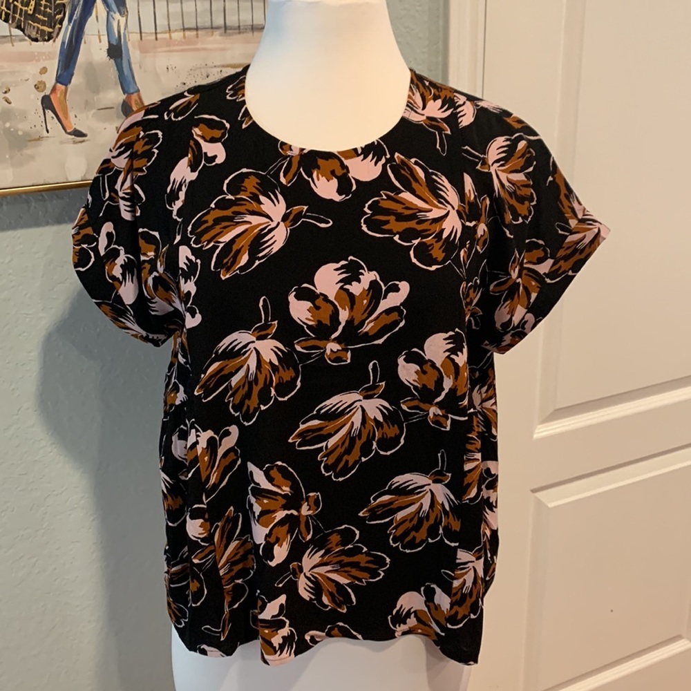 Madewell Dusk Blossom Shirred Short Sleeve Top • Sz S • NWT!